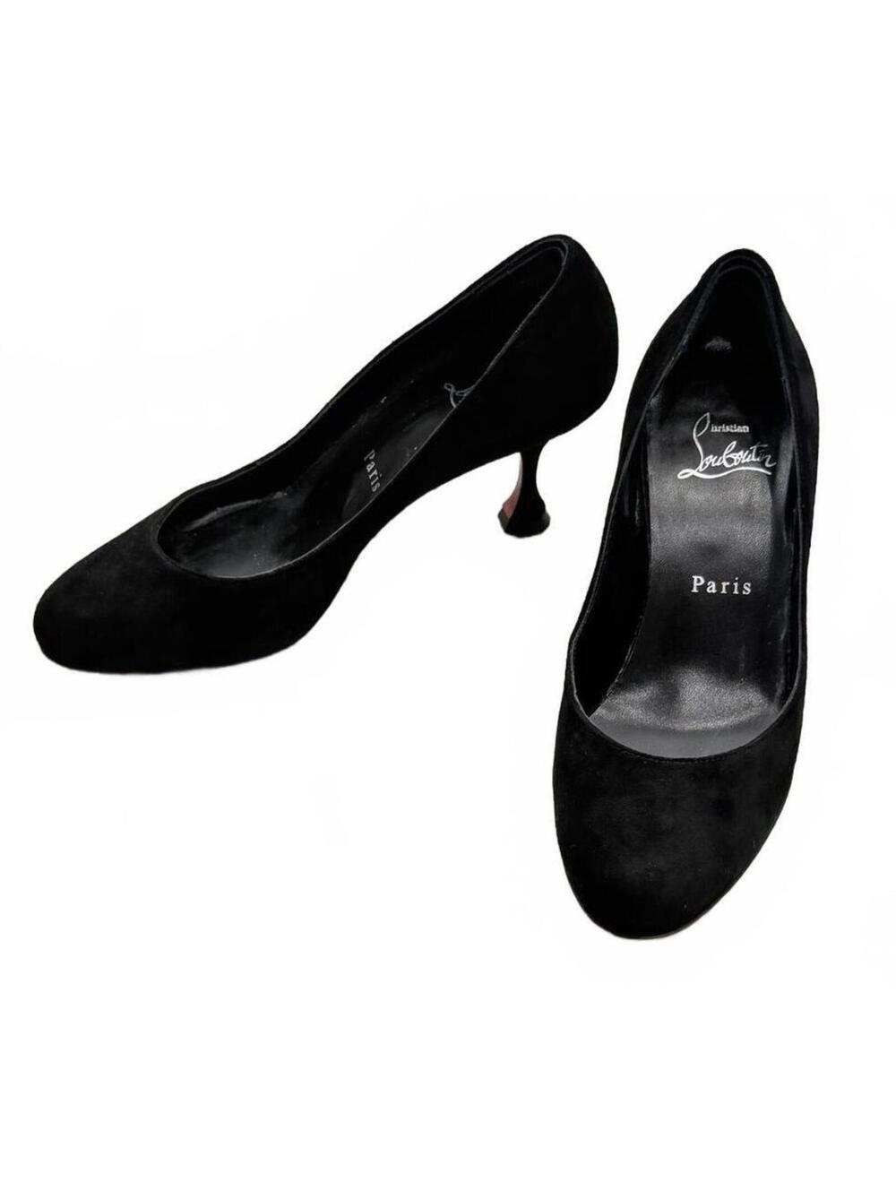 Christian Louboutin STELLA 70 Suede Pumps Flared Stiletto Heel Black 35.5 US 5.5